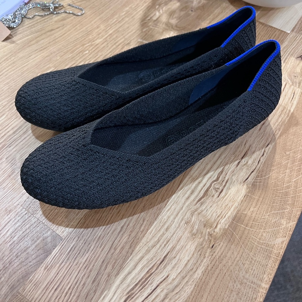 Rothy's Flat Shoes Round Toe Black Blue Women's Size 10 Ballet Flat Retired